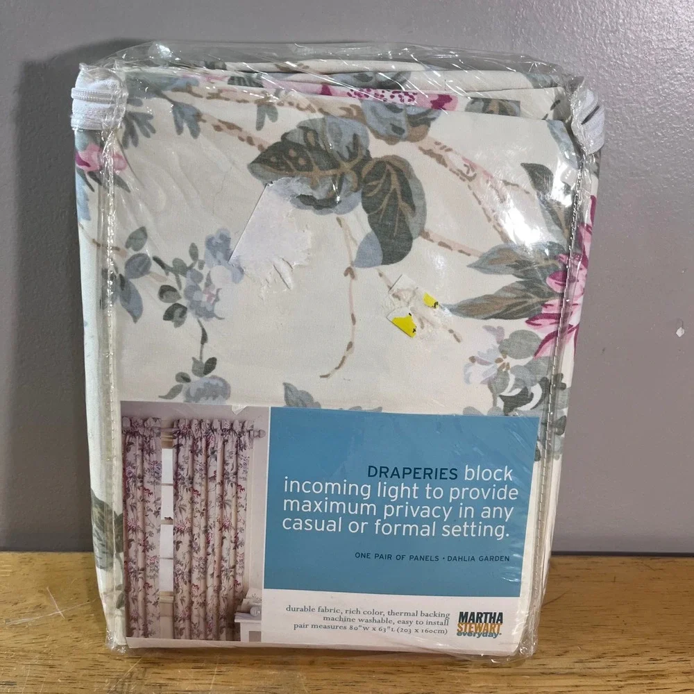 Vtg Martha Stewart Dahlia Garden Floral Drapery Panels 80x63 Thermal Backed NEW